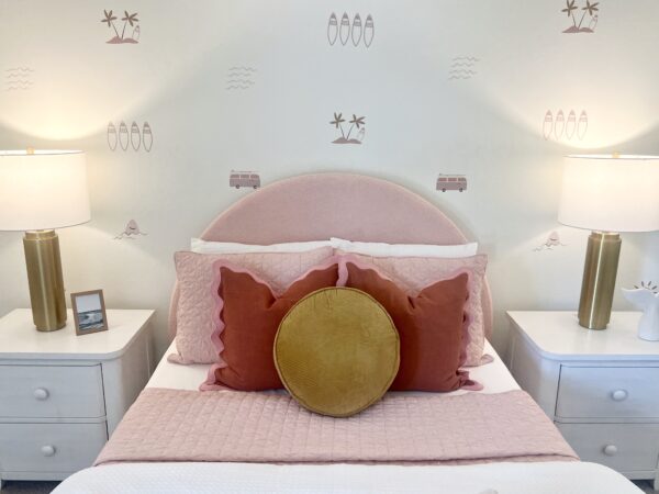 Richmond Cove Palm Bay Holiday Builders Model Home pink surf bedroom bedding