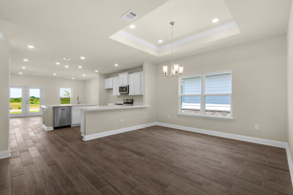 The open layout of the Bay floorplan from the Cornerstone Collection by Holiday Builders.