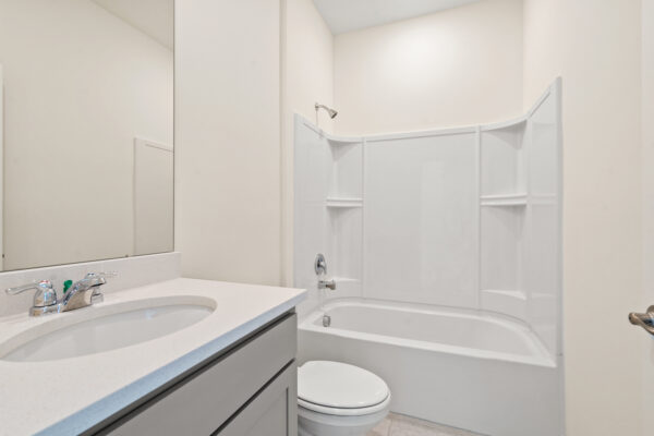 The guest bath of the Biscayne floorplan of the Cornerstone Collection in Eden Hills