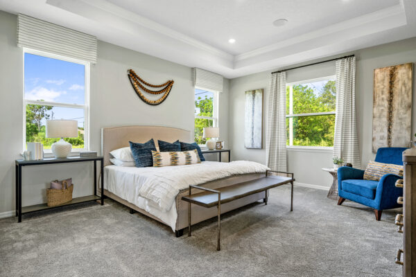 The master bedroom in the Captiva floorplan from the Cornerstone collection by Holiday Builders.