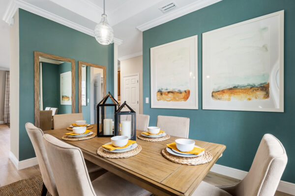 The dining room in the Charlotte floorplan from the Cornerstone collection by Holiday Builders.