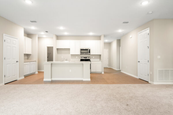 The open concept Delray floorplan from the Cornerstone collection by Holiday Builders.