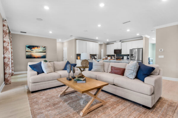 The Living and Kitchen Areas in the Eden floorplan from the Cornerstone Collection.