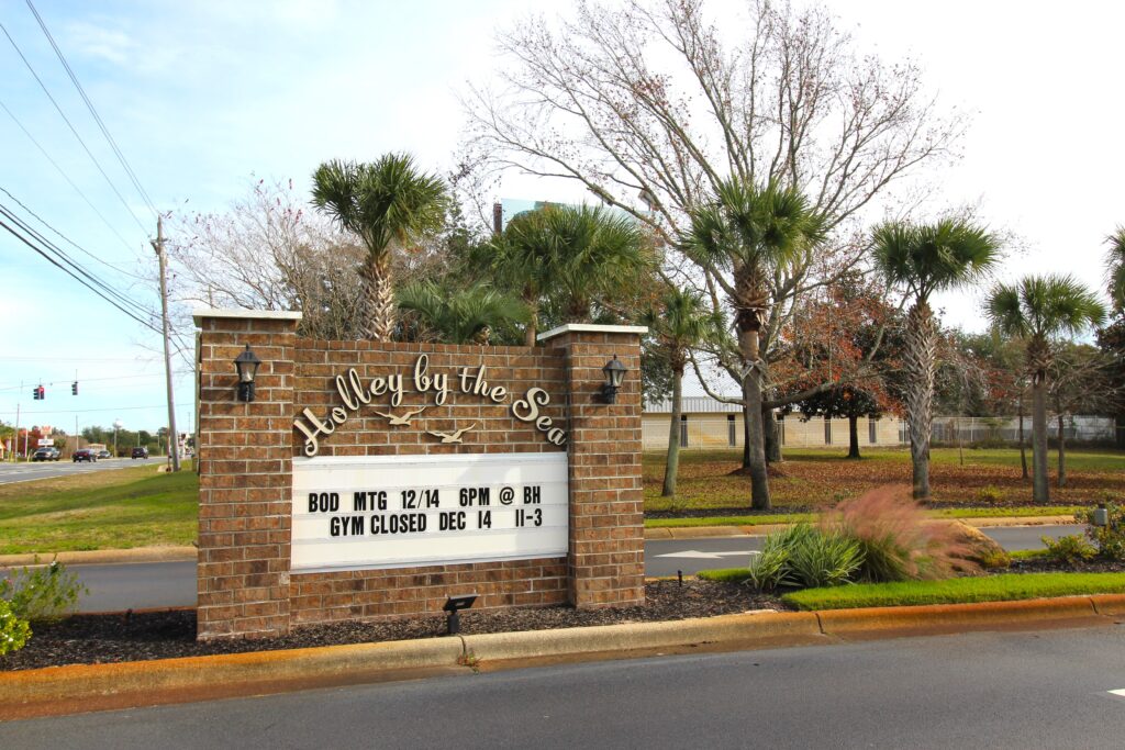 Signage at entrance to Holley by the Sea amenities center