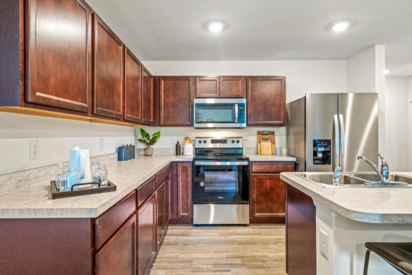 The kitchen galley in the Majestic floorplan from the Value Collection