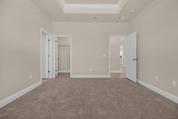 The owner's suite in the Miramar floorplan from the Cornerstone Collection by Holiday Builders.
