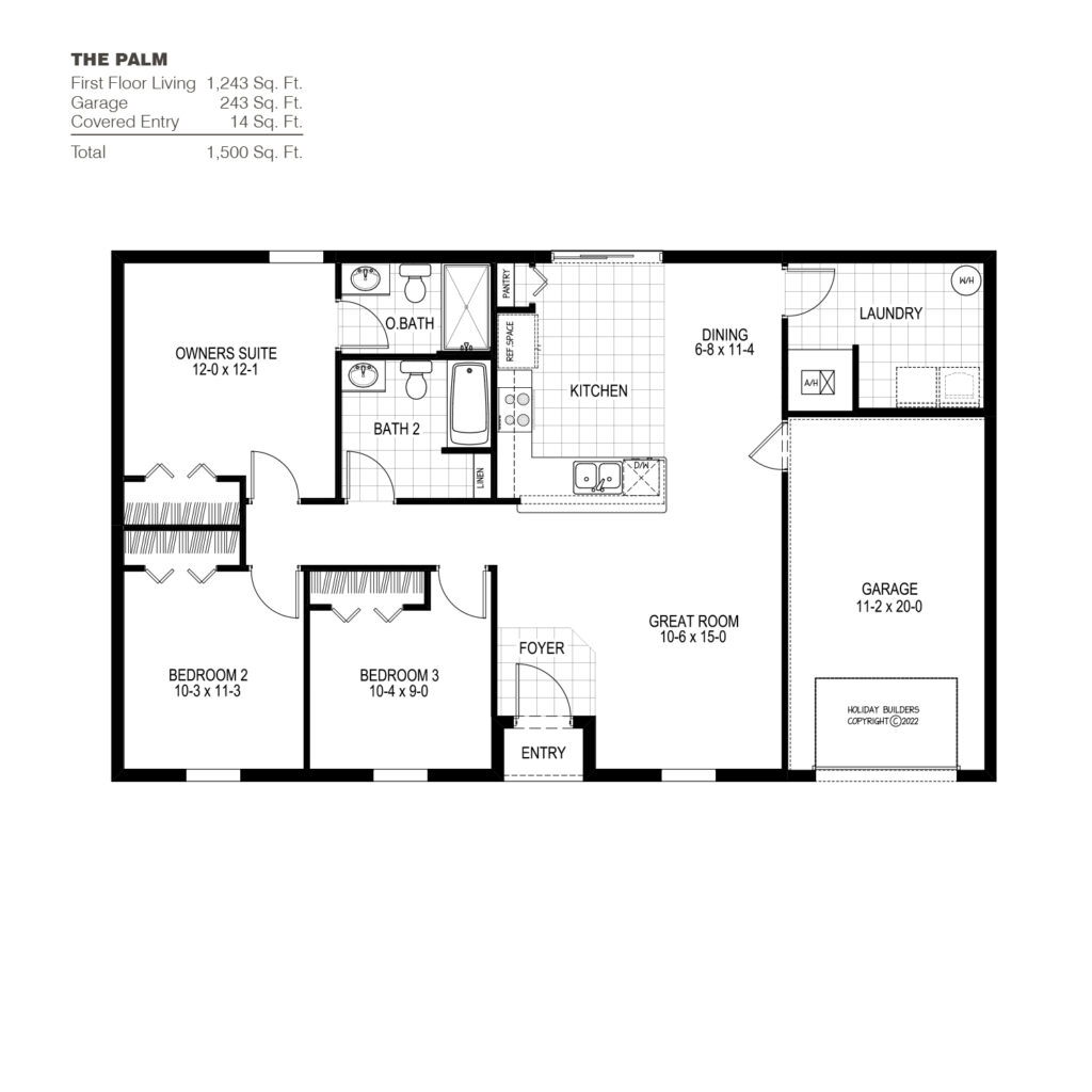 The 3 bedroom, 2 bath Palm floorplan from the Inspire Collection by Holiday Builders.
