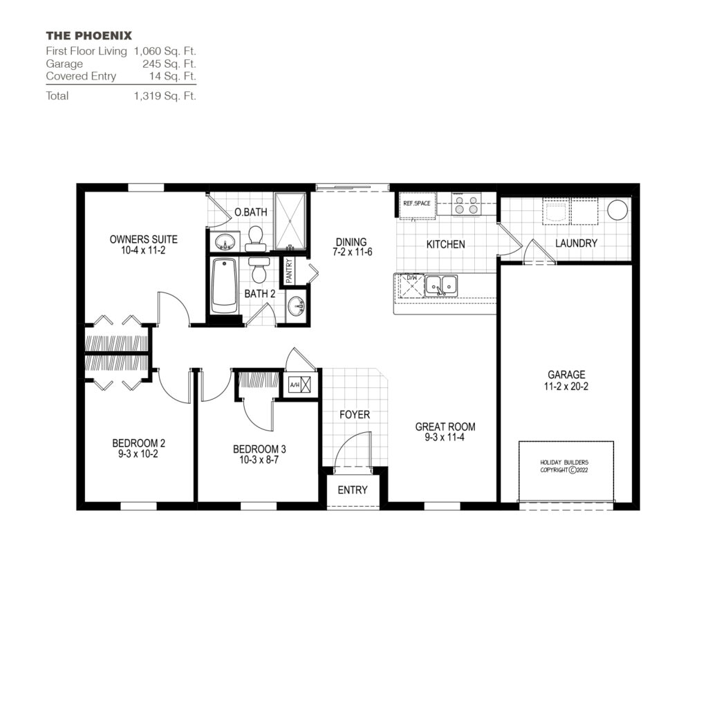 The 3 bedroom, 2 bath Phoenix floorplan from the Inspire Collection by Holiday Builders.