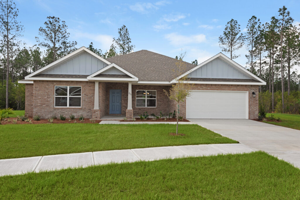 The exterior of the Rosemary floorplan from the Cornerstone collection by Holiday Builders.