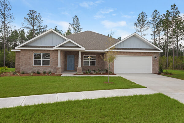 The exterior of the Rosemary floorplan from the Cornerstone collection by Holiday Builders.