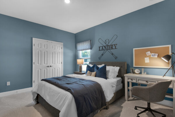 A baseball themed bedroom in the Santa Rosa floorplan from the Cornerstone collection by Holiday Builders.