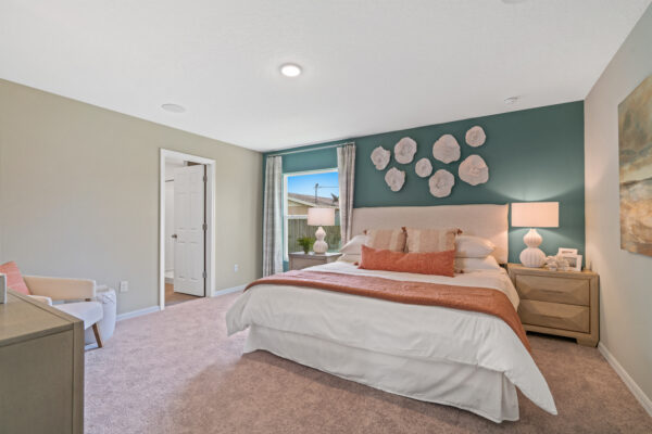 The master bedroom in the Sylvester floorplan from the Value collection by Holiday Builders.