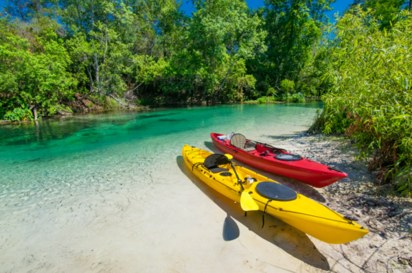 Two kayaks on a beach